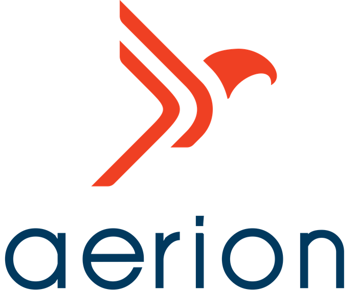 Aerion logo, navy on light, vertical