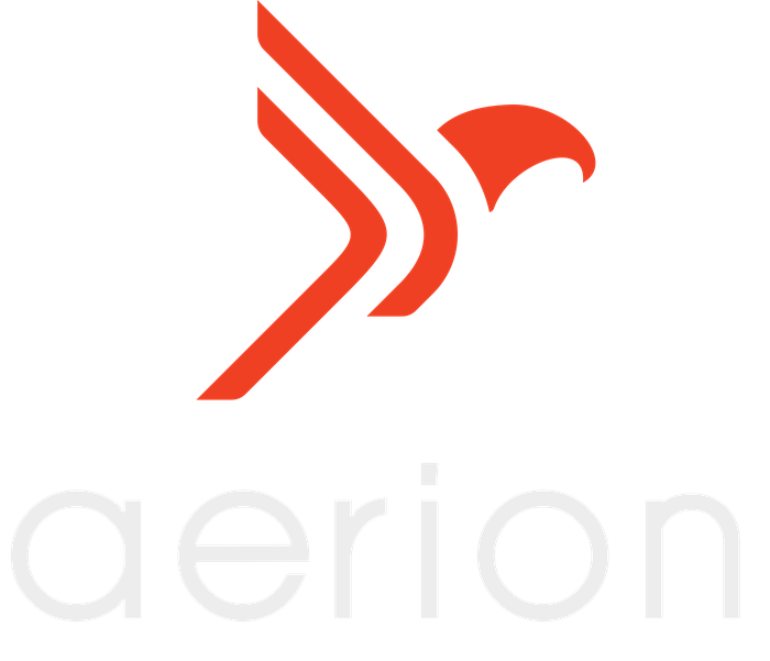 Aerion logo, white on dark, vertical
